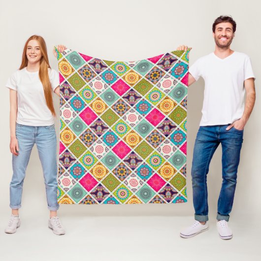 エスニックプリントカラフルマンダラスタイルパターン フリースブランケット (インサイチュ)