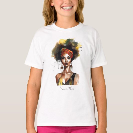 エスニックヘッドラップを着た黒人女性 Tシャツ (正面)