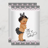 エスニックベビーガールシャワーピンクレース赤ちゃんシャワー 招待状 (正面/裏面)