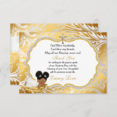 エスニックベビーガールバプテスマ金ゴールドクロスサンキューサンキュー サンキューカード (正面/裏面)