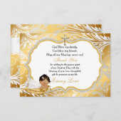 エスニックベビーガールバプテスマ金ゴールドクロスサンキューサンキュー サンキューカード (正面/裏面)