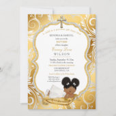 エスニックベビーガールバプテスマ《キリスト教》洗礼式や命名式金ゴールドクロス 招待状 (正面)