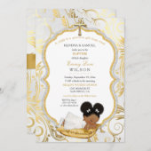 エスニックベビーガールバプテスマ《キリスト教》洗礼式や命名式金ゴールドクロス 招待状 (正面/裏面)