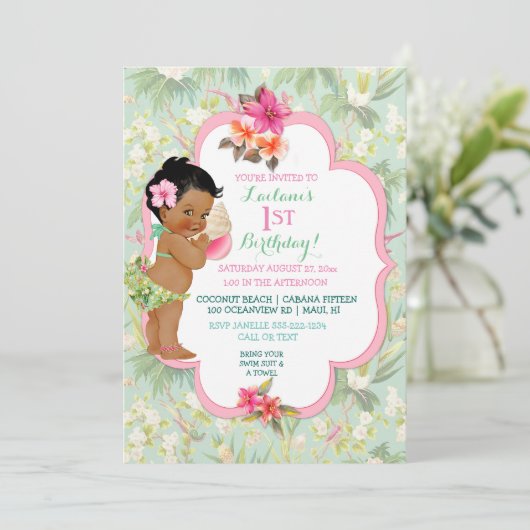 エスニックベビーガールビキニ熱帯ルアウ（ハワイ式宴会）ハワイアン 招待状 (スタンド正面)