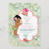 エスニックベビーガールビキニ熱帯ルアウ（ハワイ式宴会）ハワイアン 招待状 (正面/裏面)