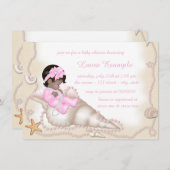 エスニックベビーガールビーチベビーシャワー 招待状 (正面/裏面)