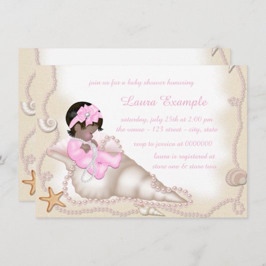 エスニックベビーガールビーチベビーシャワー 招待状 (正面/裏面)