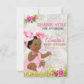 エスニックベビーガールピンク&金ゴールドエレガント写真 サンキューカード (正面)