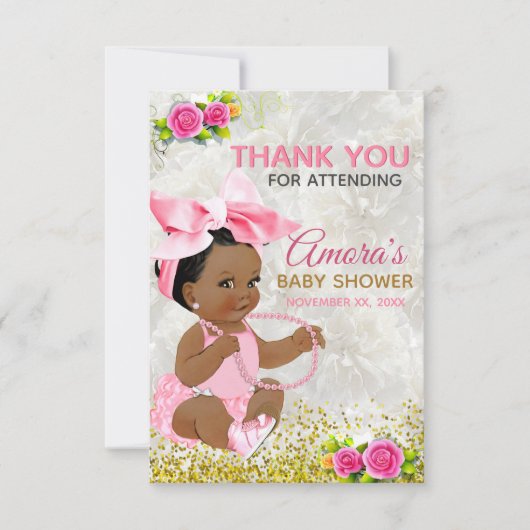 エスニックベビーガールピンク&金ゴールドエレガント写真 サンキューカード (正面)