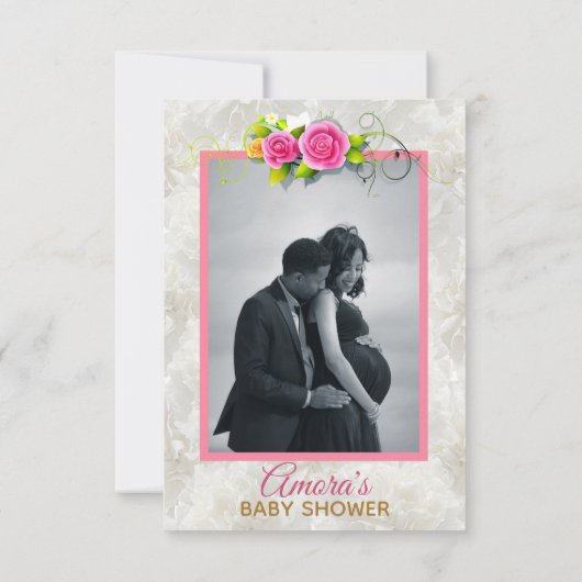 エスニックベビーガールピンク&金ゴールドエレガント写真 サンキューカード (裏面)