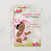 エスニックベビーガールピンク&金ゴールドエレガント写真 サンキューカード (正面/裏面)