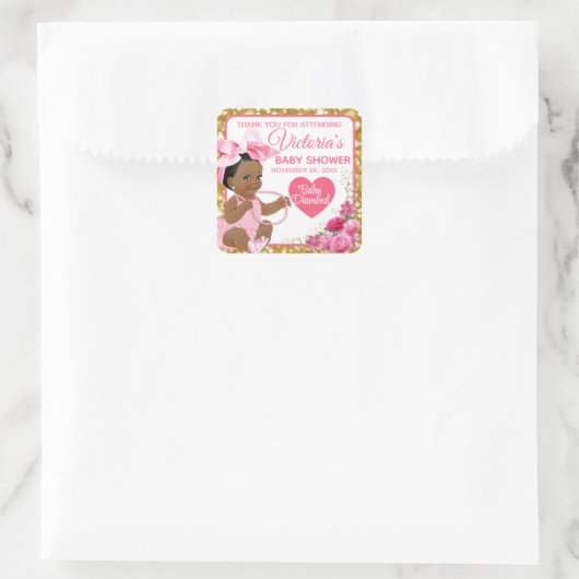 エスニックベビーガールピンク&金ゴールドベビーシャワー スクエアシール (バッグ)