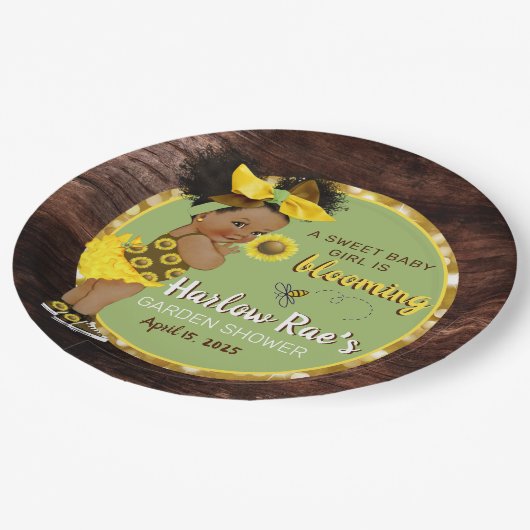 エスニックベビーガール |黄色のひまわり素朴 ペーパープレート (アングル)