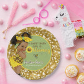エスニックベビーガール |黄色ひまわり金ゴールドグリッター ペーパープレート (パーティー)