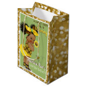 エスニックベビーガール |黄色ひまわり金ゴールドグリッター ミディアムペーパーバッグ (正面アングル)