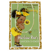 エスニックベビーガール |黄色ひまわり金ゴールドグリッター ミディアムペーパーバッグ (正面)