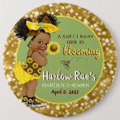 エスニックベビーガール |黄色ひまわり金ゴールドグリッター 缶バッジ (正面)