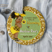 エスニックベビーガール |黄色ひまわり金ゴールドグリッター 缶バッジ (インサイチュ)