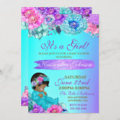 エスニックベビーパエレガントープルティール（緑がかった色）金ゴールドシャワー 招待状 (正面/裏面)