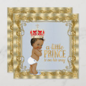 エスニックベビーブルー金ゴールドプリンス王室のベビーシャワー 招待状 (正面/裏面)