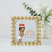 エスニックベビーブルー金ゴールドプリンス王室のベビーシャワー 招待状 (スタンド正面)