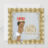 エスニックベビーブルー金ゴールドプリンス王室のベビーシャワー 招待状 (正面)