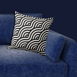 エスニックホワイトウェーブパターンブラック クッション