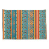 エスニックボヘミアンティール（緑がかった色）グリーンオレンジレッドウストライプのクロウ 枕カバー (裏面-右)