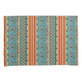 エスニックボヘミアンティール（緑がかった色）グリーンオレンジレッドウストライプのクロウ 枕カバー (正面右)