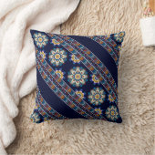 エスニックボヘミアンフラワーシェブロン対角ストライプ クッション (ブランケット)