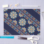 エスニックボヘミアンフラワーシェブロン海軍デクページ 薄葉紙 (クラフト)