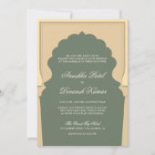 エスニックボホインディアンアイボリーアーチセージグリーン結婚ズ 招待状 (正面)
