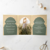 エスニックボホインディアンアイボリーセージグリーンアーチ結婚ーズ 三つ折り招待状 (内部)