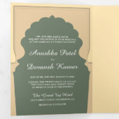 エスニックボホインディアンアイボリーセージグリーンアーチ結婚ーズ 三つ折り招待状 (内部最初)