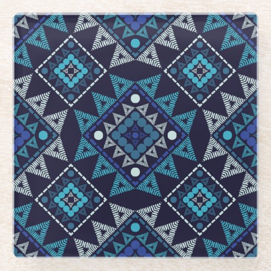 エスニックボホ刺繍シームレスパターン ガラスコースター (正面)