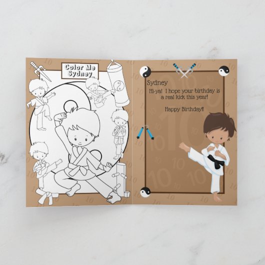 エスニックボーイズ空手カラーリングページハッピーバースデー カード (内部)