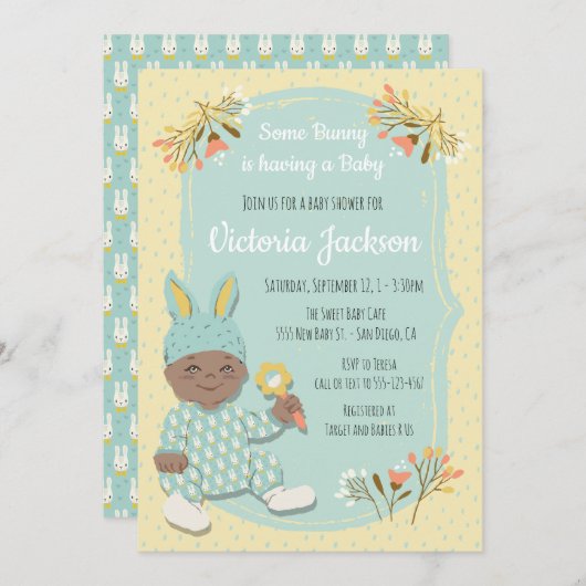 エスニックボーイバニー服ベビーシャワー招待状 招待状 (正面/裏面)