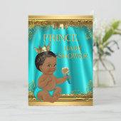 エスニックボーイプリンスベビーシャワーアクアティール（緑がかった色） 招待状 (スタンド正面)