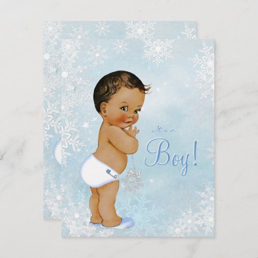 エスニックボーイ冬ワンダーランド赤ちゃんシャワー 招待状 (正面/裏面)