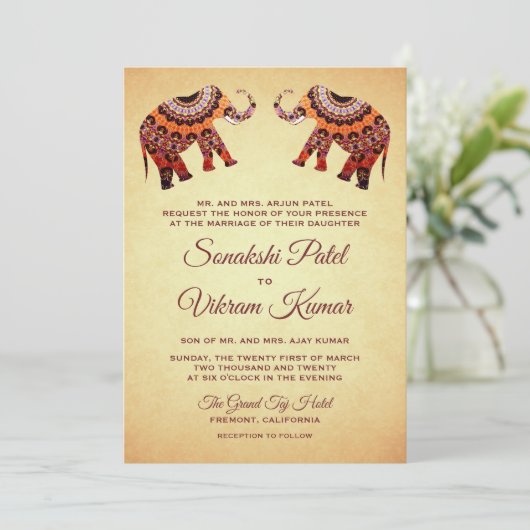 エスニックマンダラゾウインディアン結婚式招待状 招待状 (スタンド正面)