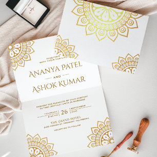 エスニックマンダラホワイトインディアン結婚ズ金箔カード 箔カード