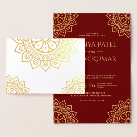 エスニックマンダラレッドインディアン結婚ズ金ゴールド 箔カード (ディスプレー)