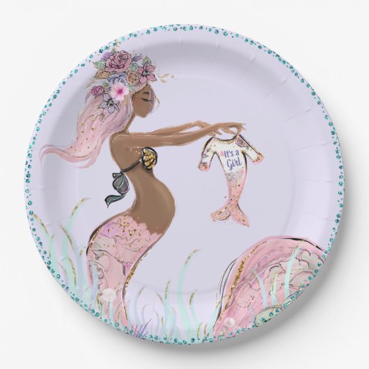 エスニックマーメイドママ赤ちゃんシャワー紙プレート ペーパープレート (正面)