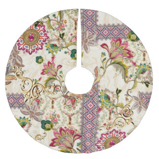 エスニックムガルフローラペイズリー ブラッシュドポリエステルツリースカート