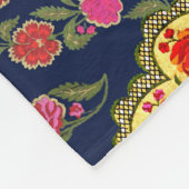 エスニックムガルフローラ:青のシームレスなパターン フリースブランケット (角)