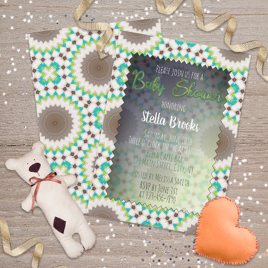 エスニックモザイク男女兼用ベビーシャワー 招待状