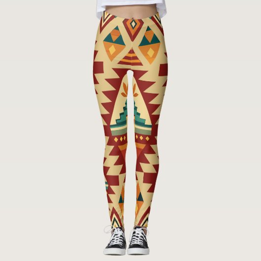 エスニックモチーフレトロカスタムパターン レギンス (正面)