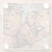 エスニックライオン女神エジプト飲料用コースター ガラスコースター (裏面)