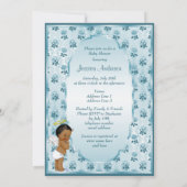 エスニックリトルボーイエンジェルブルーバラベビーシャワー 招待状 (裏面)