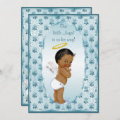 エスニックリトルボーイエンジェルブルーバラベビーシャワー 招待状 (正面/裏面)